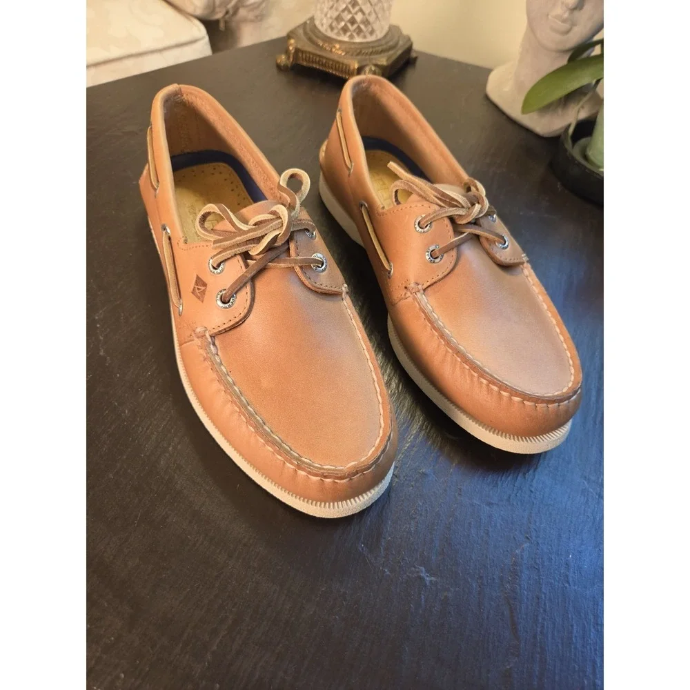 Sperry Men's Top Sider AO 2-Eye Moc Toe Leather Boat/Deck Shoes Cream 7.5 W NEW!